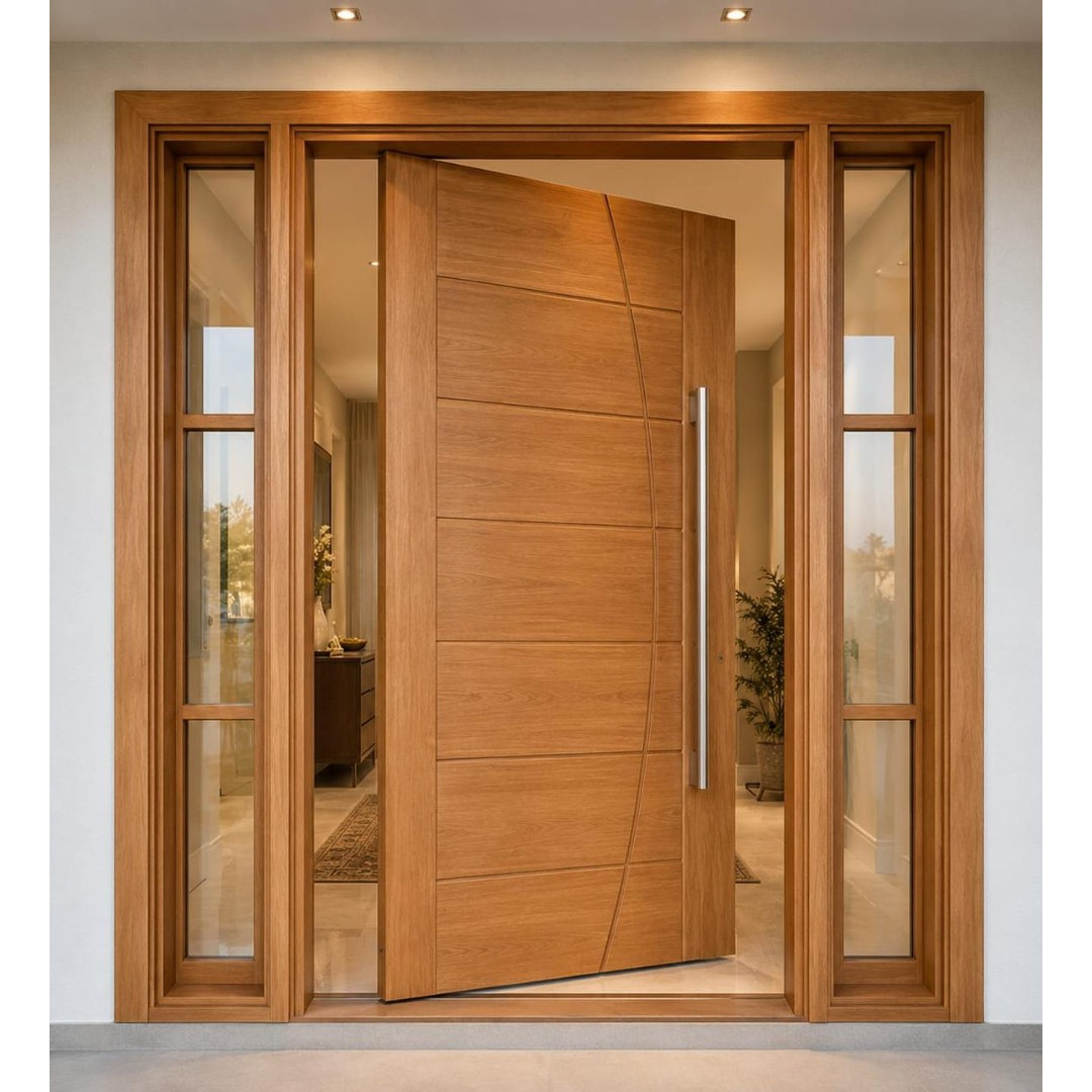 PORTA PIVOTANTE FRISO ARCO  COM BATENTE  DUPLO  MACIÇA CEDRO ARANA
